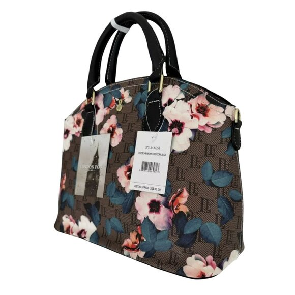 London Fog Stafford Brown Floral Shoulder Bag Satchel Handbag NEW - Picture 1 of 9